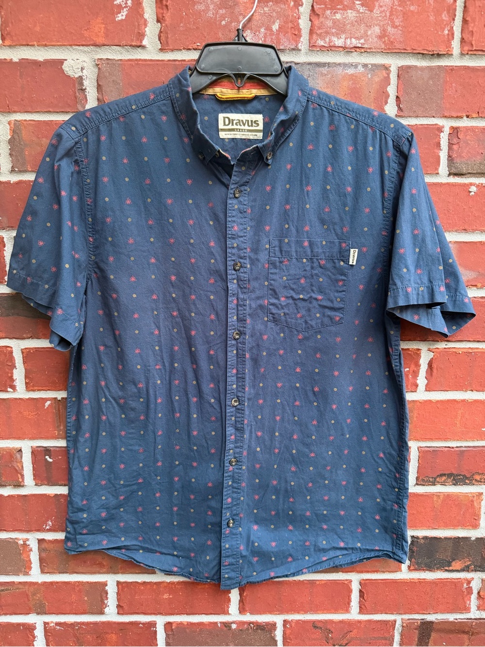 Dravus Men's Large Navy Blue Short-Sleeve Button Down Shirt F7